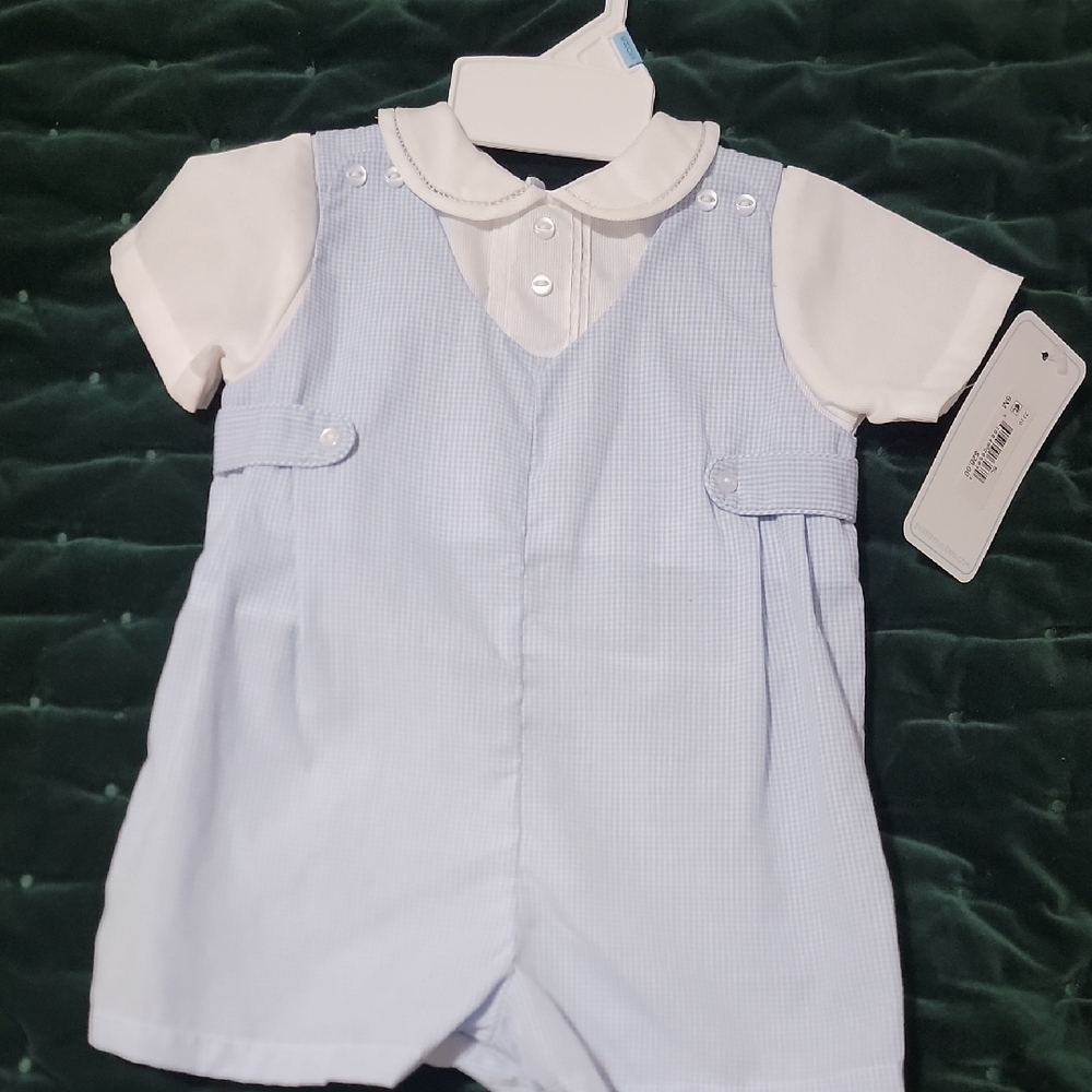 Petit Ami Light Blue Gingham Kids Set